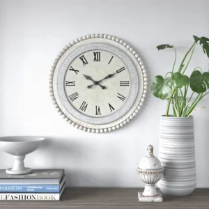 22" W Round Solid and Manufactured Wood Wall Clock