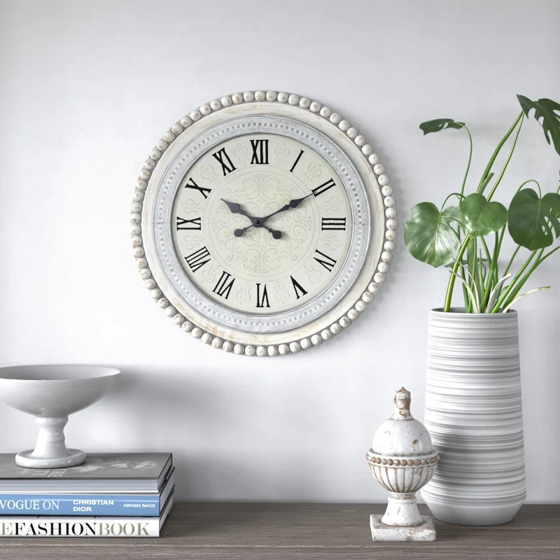 22" W Round Solid and Manufactured Wood Wall Clock