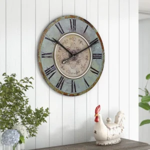 Decorative Round Wood Wall Clock with Distressed Finish
